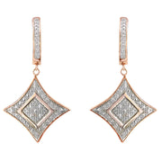 Bids.com 10K Rose Gold Plated Sterling Silver Round Cut Diamond Cushion Dangle Earrings (0.04 cttw, H-I Color, I2-I3 Clarity) Earrings