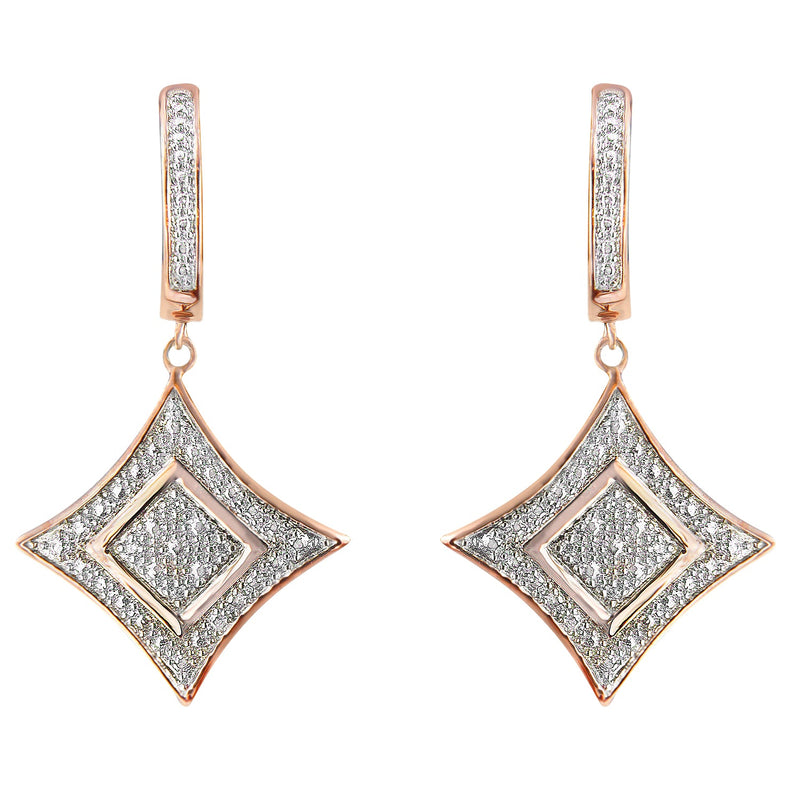Bids.com 10K Rose Gold Plated Sterling Silver Round Cut Diamond Cushion Dangle Earrings (0.04 cttw, H-I Color, I2-I3 Clarity) Earrings