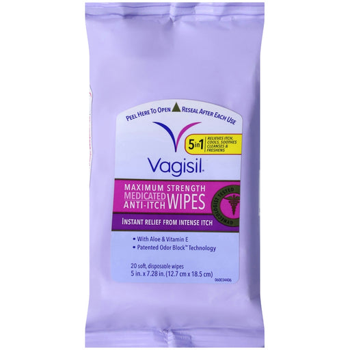 Vagisil Vagisil Anti-Itch Medicated Wipes, Maximum Strength Relief, 20 Count Bath & Body Light Steel Blue