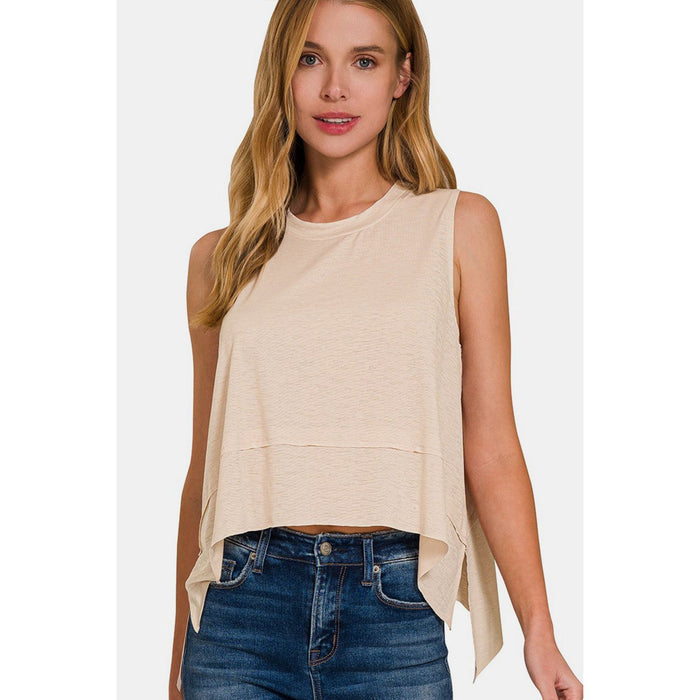 Zenana Exposed Seam Slit Round Neck Tank