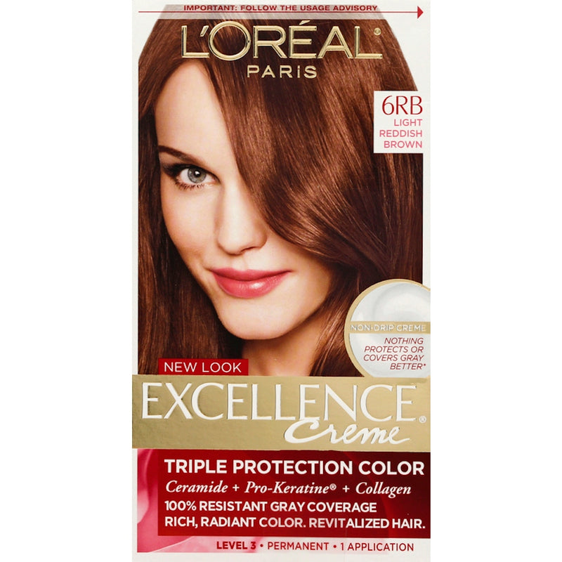 Excellence Excellence L'Oreal Paris Créme Permanent Triple Protection Hair Color, 6RB Light Reddish Brown, 1 Kit Hair Color
