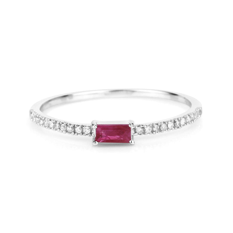 Bids.com 0.22 Carat Genuine Ruby and White Diamond 14K White Gold Ring Rings