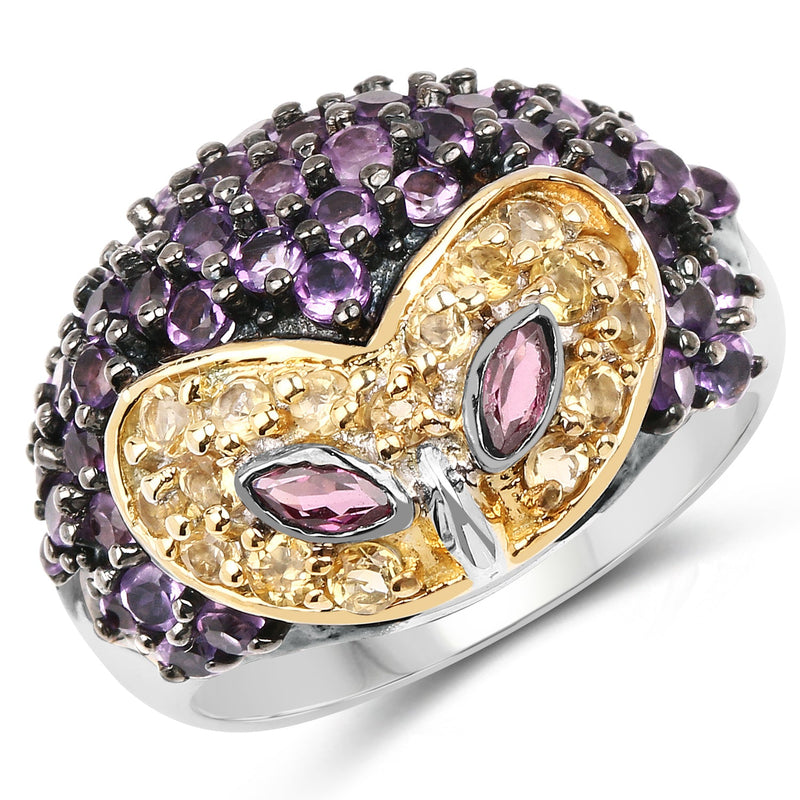 Bids.com 2.01 Carat Genuine Rhodolite and Amethyst .925 Sterling Silver Ring Rings