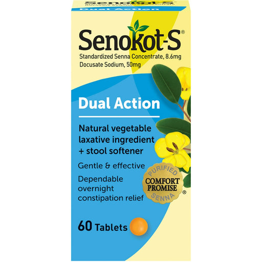 Senokot Senokot-S Dual Action Laxative + Stool Softener, 60 Tablets Medicine & Drugs