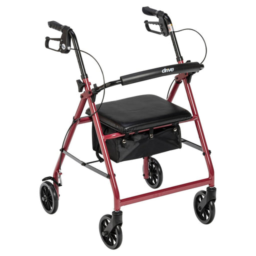 Drive Medical Drive Medical Walker Rollator With 6" Wheels, Fold Up Removable Back Support And Padded Seat, Red Walkers