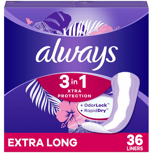 Always Always Xtra Protection Liners, Extra Long 36 Un Personal Care Midnight Blue