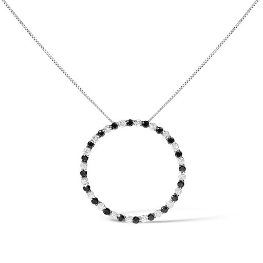 Bids.com .925 Sterling Silver 2.0 Cttw Alternating Black and White Diamond Open Hoop Circle Pendant Necklace (H-I Color, I2-I3 Clarity) - 18" Inches Necklaces