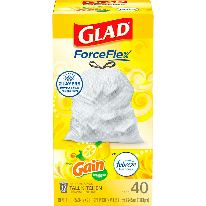 Glad Glad Drawstring Bags, Tall Kitchen, Lemon Zest Scent, 13 Gallon Paper & Plastic Shopping Bags Gold