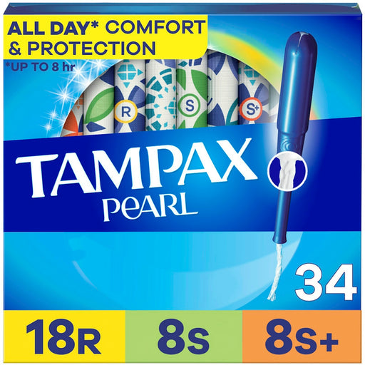 Tampax Tampax Pearl Tampons, Regular/Super/Super Plus Absorbency With LeakGuard Braid, Triple Pack, Unscented Tampons