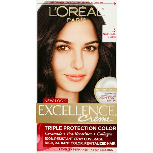 Excellence Excellence L'Oreal Paris Créme Permanent Triple Protection Hair Color, 3 Natural Black, 1 Kit Hair Color
