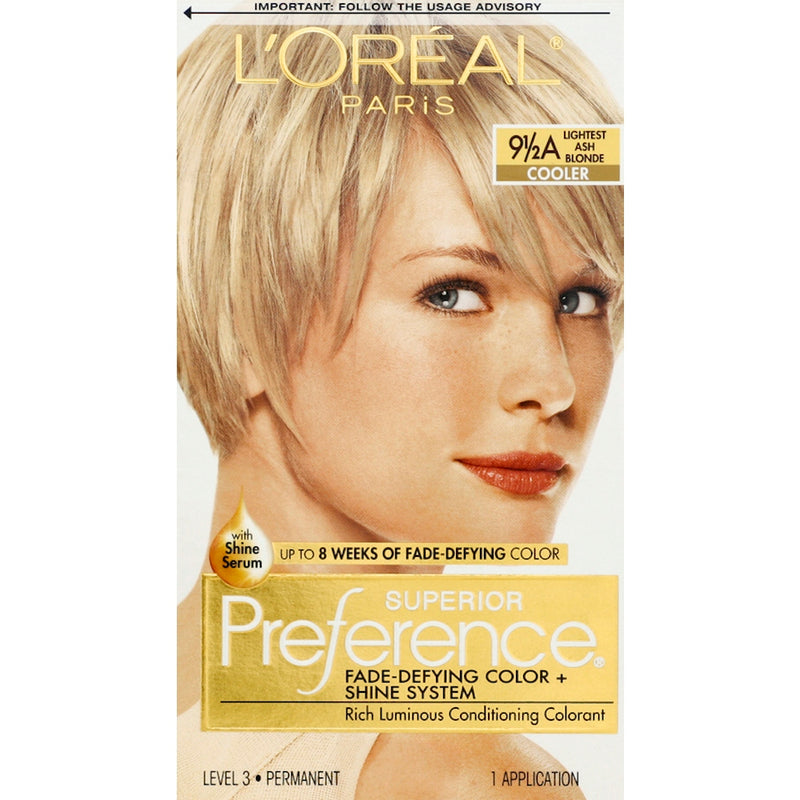 Superior Preference Superior Preference L'Oreal Paris Fade-Defying Shine Permanent Hair Color, 9.5A Lightest Ash Blonde, 1 Kit Hair Color Tan