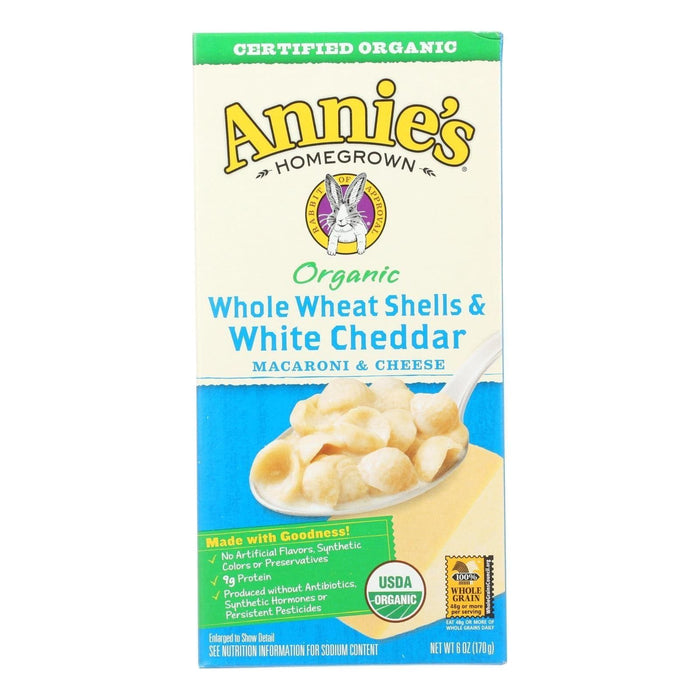 Annies Homegrown Organic Whole Wheat Shells and White Cheddar Macaroni & Cheese (Pack of 12 - 6 Oz)