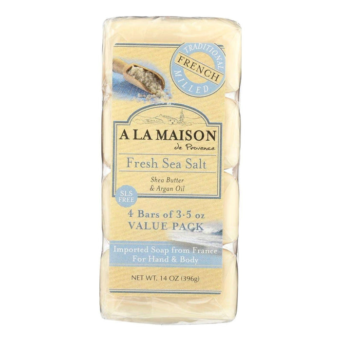 A La Maison French Milled Bar Soap, Pack of 4, Fresh Sea Salt, 3.5 Oz.