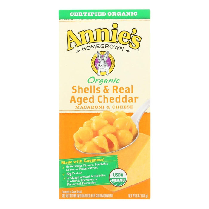 Annie's Homegrown Organic Shells & Real Aged Cheddar Macaroni & Cheese - Case of 12 - 6 Oz.