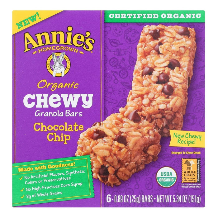 Annie's Homegrown Organic Chewy Granola Bars Chocolate Chip (Pack of 12) - 5.34 Oz.