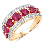 Bids.com 3.24 Carat Genuine Ruby and White Diamond 14K Yellow Gold Ring Rings