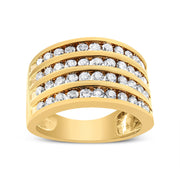 Bids.com 10K Yellow Gold Plated .925 Sterling Silver 1 1/2 Cttw Diamond 4 Row Channel Band Ring (Champagne Color, I2-I3 Clarity) Size 7 Rings