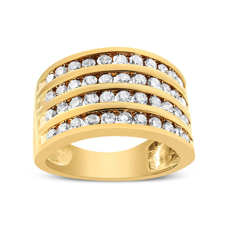 Bids.com 10K Yellow Gold Plated .925 Sterling Silver 1 1/2 Cttw Diamond 4 Row Channel Band Ring (Champagne Color, I2-I3 Clarity) Size 7 Rings