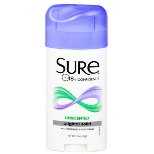 Sure Sure Anti Perspirant & Deodorant, Unscented, Original Solid 2.7 Oz Deodorant