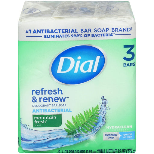 Dial Dial Antibacterial Deodorant Bar Soap, Mountain Fresh, 4 OZ, 3 Bars Bar Soap