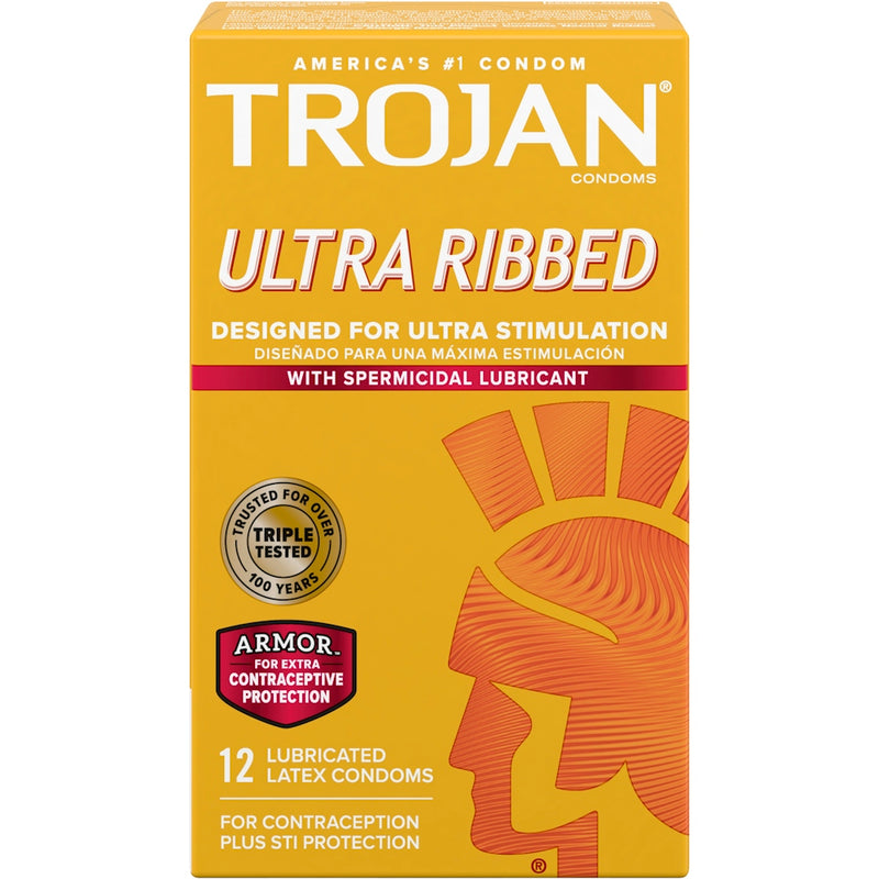 Trojan Trojan Stimulations Premium Latex Condoms, Ultra Ribbed, Spermicidal Lubricant Condoms Goldenrod