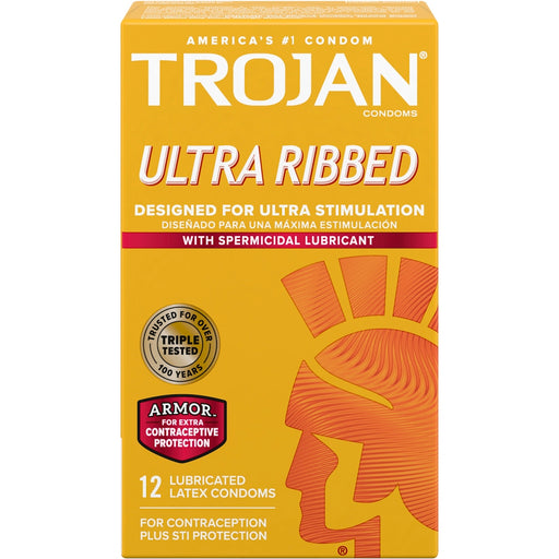 Trojan Trojan Stimulations Premium Latex Condoms, Ultra Ribbed, Spermicidal Lubricant Condoms Goldenrod