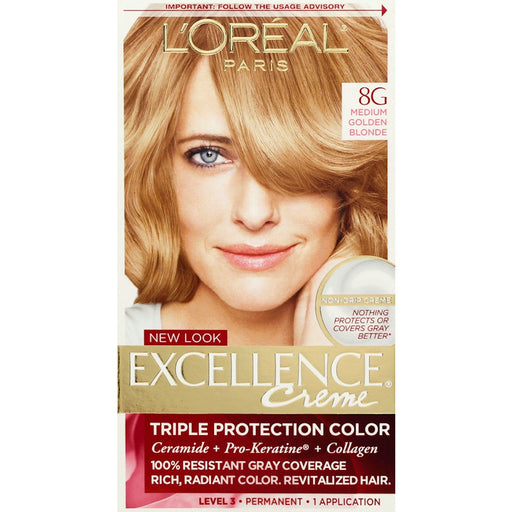 Excellence Excellence L'Oreal Paris Créme Permanent Triple Protection Hair Color, 8G Medium Golden Blonde, 1 Kit Hair Color