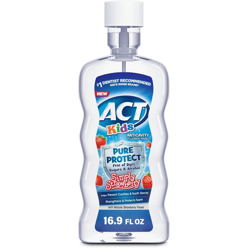 Act ACT Kids Anticavity Fluoride Rinse, Pure Protect Strawberry, 16.9 fl oz – Alcohol-Free & Dye-Free Mouthwash