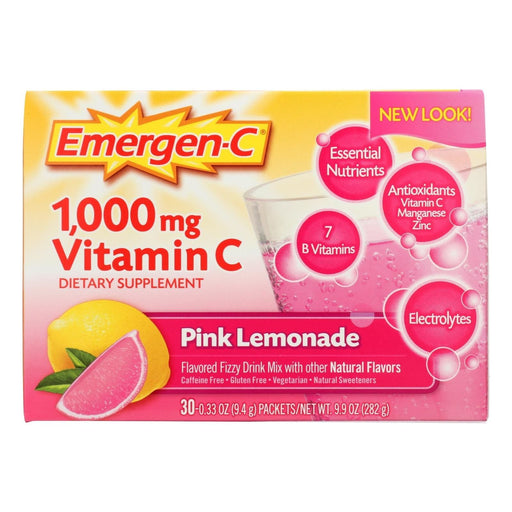 Alacer Emergen-C Vitamin C Fizzy Drink Mix Pink Lemonade (Pack of 30) - 1000 mg