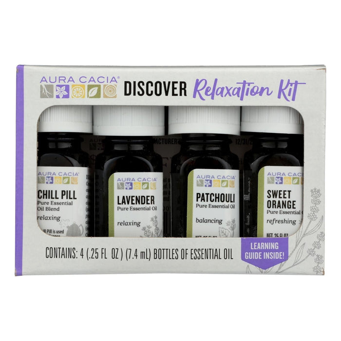 Aura Cacia Relaxation Essential Oil Kit: Lavender, Clary Sage, Sweet Marjoram, Bergamot (4 x 0.25 Fl Oz.)