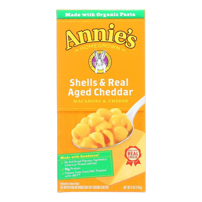 Annies Homegrown Organic Shells and Real Aged Cheddar Macaroni & Cheese (Pack of 12 - 6 Oz)