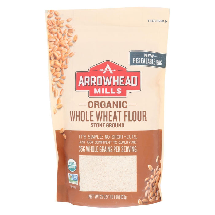 Arrowhead Mills Organic Whole Wheat Flour Stone Ground (Pack of 6) - 22 Oz.