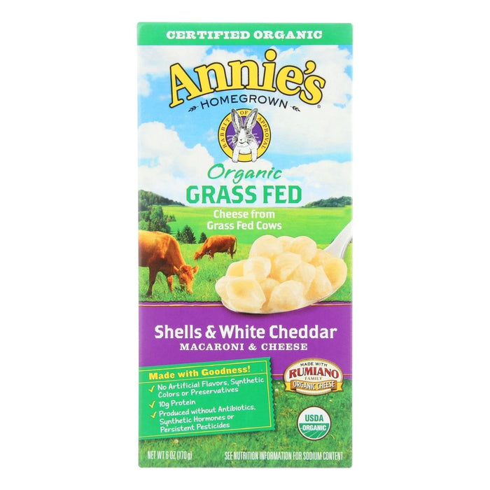 Annies Homegrown Organic Grass Fed Shells and White Cheddar Macaroni & Cheese (Pack of 12 - 6 Oz)