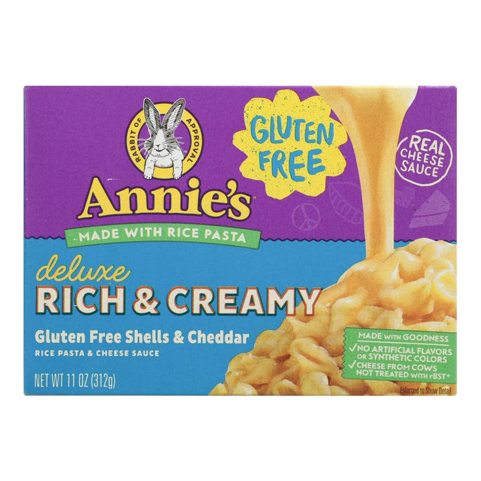 Annies Homegrown Rice Pasta Dinner - Creamy Deluxe (Pack of 12) - Gluten Free, 11 Oz Extra Cheesy Cheddar Sauce.