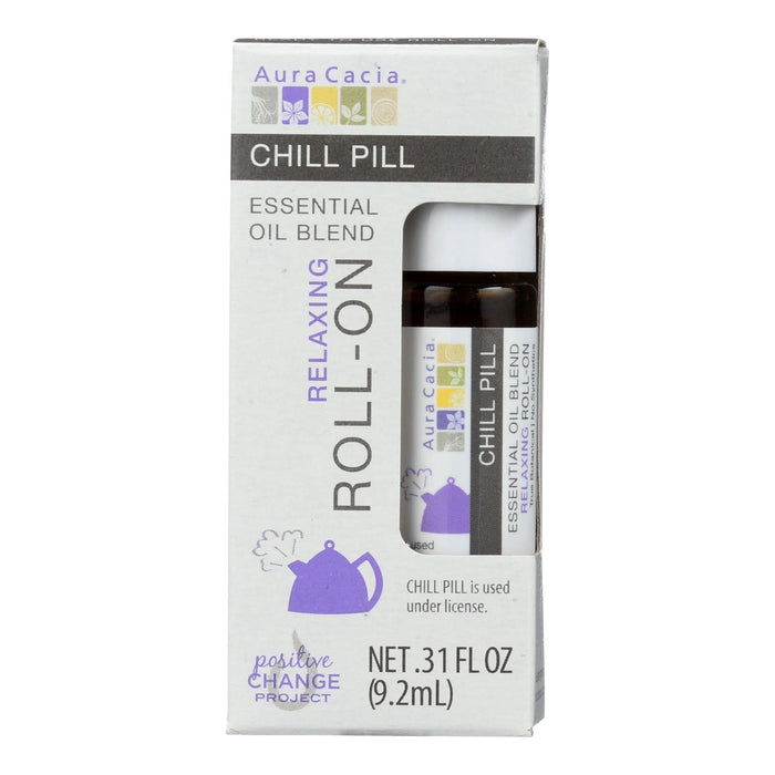 Aura Cacia Essential Oil Roll-On Chill Pill, Promotes Relaxation, 0.31 Fl Oz, Pack of 4