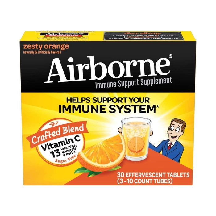 Airborne Vitamin C Effervescent Tablets - Zesty Orange, 10 Tablets Per Tube (Pack of 3)