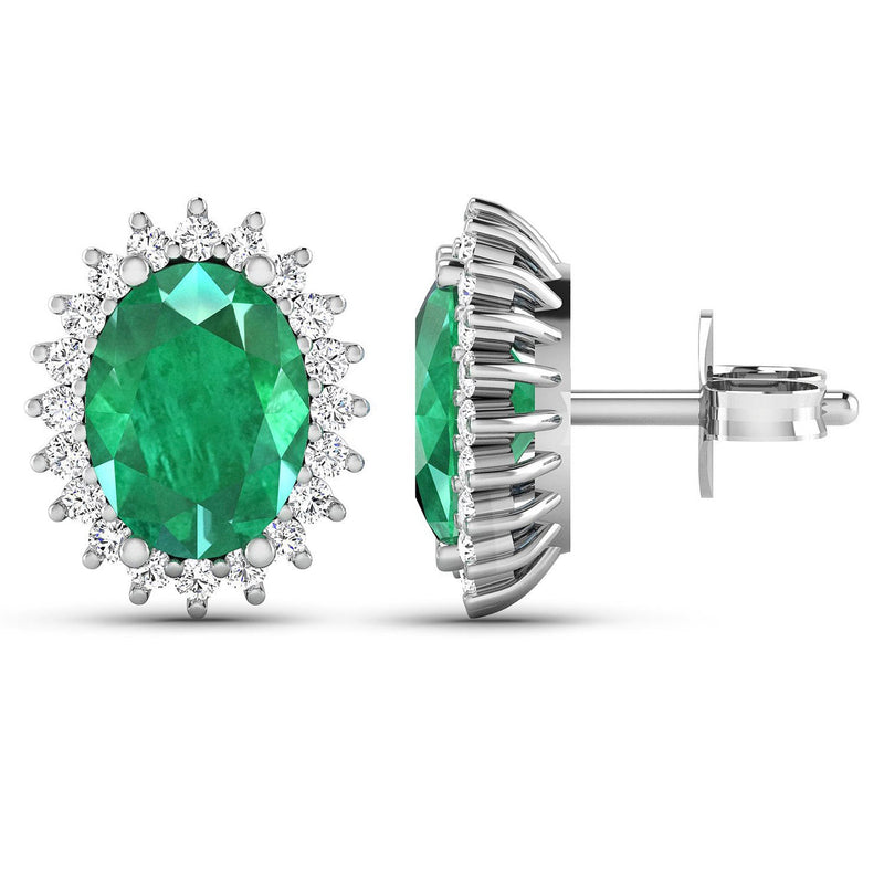 Bids.com 2.66 Carat Genuine Zambian Emerald and White Diamond 14K White Gold Earrings Earrings