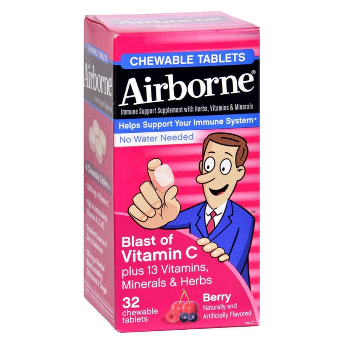 Airborne Fast-Acting Immune Support Chewable Tablets with Vitamin C - Berry Flavor (32 Count)