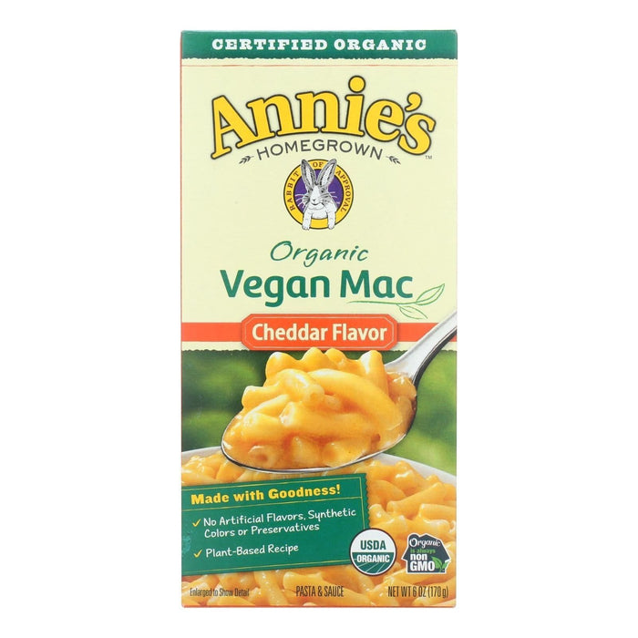 Annie's Homegrown Organic Macaroni & Cheese - Vegan Cheddar Flavored - 6 Oz.  (Pack of 12)