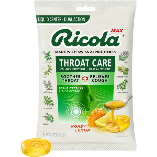 Ricola Ricola Drops, Honey Lemon, Throat Care, Extra Menthol, Liquid Center, Wrapped Drops Health & Beauty