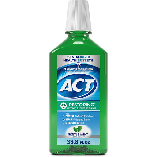 Act Act Restoring Anticavity Fluoride Mouthwash, Alcohol Free, Mint Burst, 33.8 Fl Oz (1 L) Mouthwash