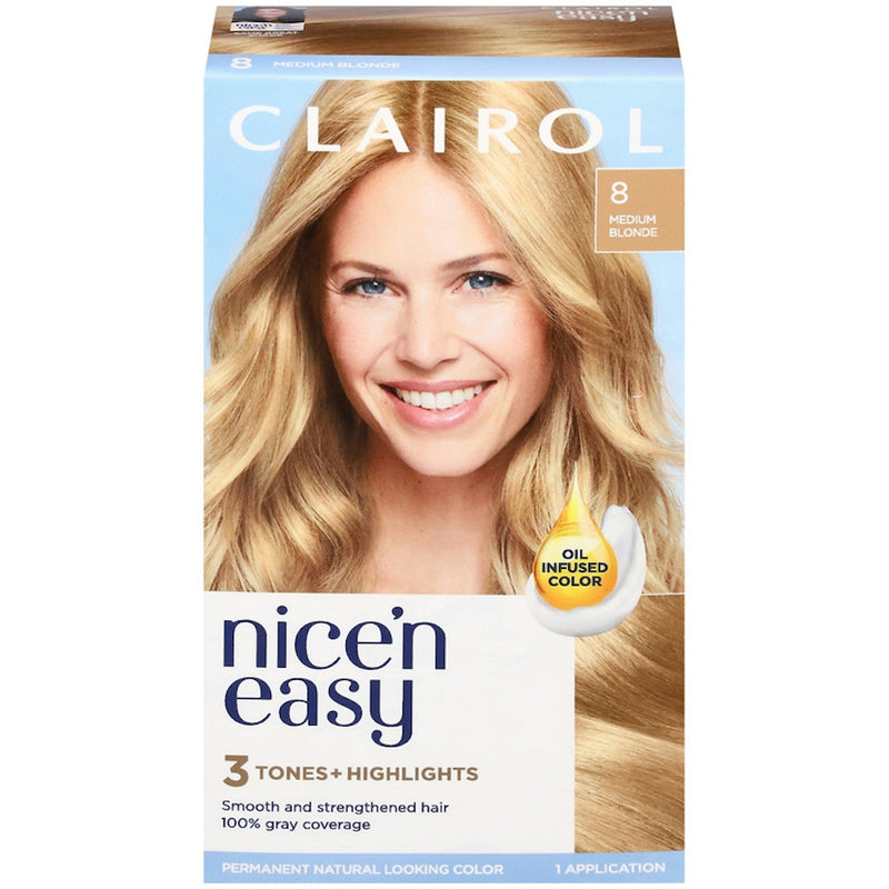 Nice’n Easy Nice’n Easy Clairol Nice N 8 Medium Blonde Permanent Hair Color, Kit Hair Color