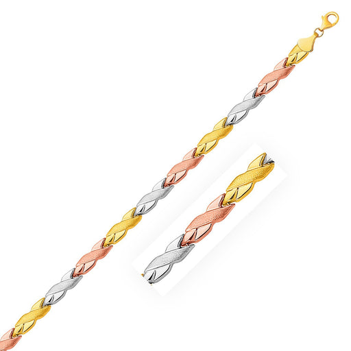 Bids.com 14k Tri-Color Gold Shiny and Textured X Link Bracelet Bracelets