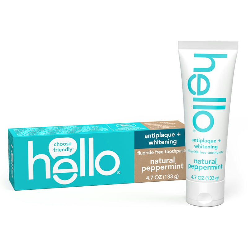 Hello Hello Antiplaque And Whitening Fluoride Free Toothpaste, Natural Peppermint, 4.7 Ounce Toothpaste