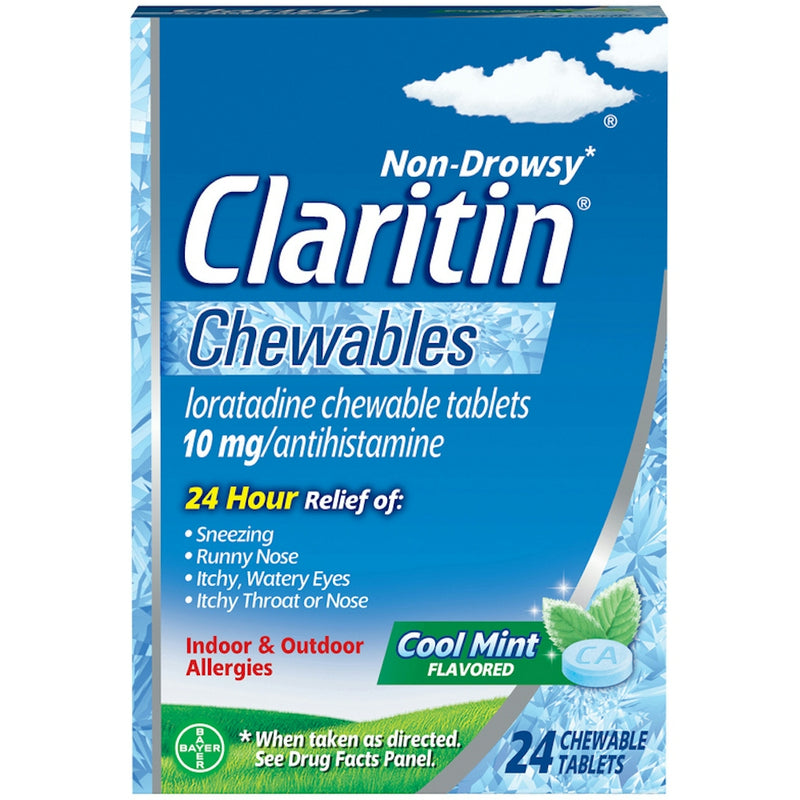 Claritin Claritin Indoor & Outdoor Allergies, Non Drowsy, 10 Mg, Chewable Tablets, Cool Mint Flavored Health & Beauty