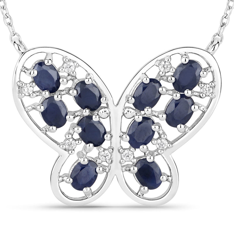 Bids.com 2.16 Carat Genuine Blue Sapphire and White Zircon .925 Sterling Silver Necklace Necklaces