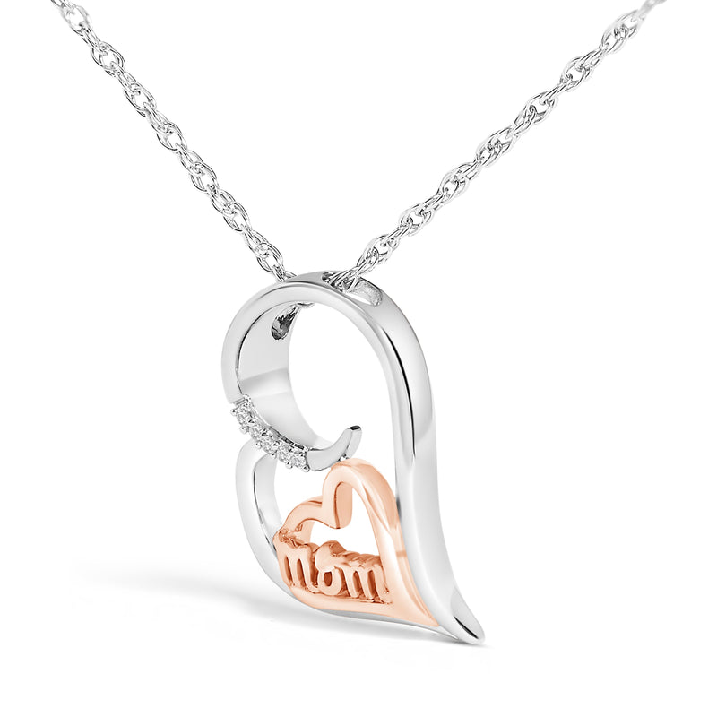 Bids.com 14K Rose Gold Plated Sterling Silver Diamond Accent Mom Heart Pendant Necklace Necklaces