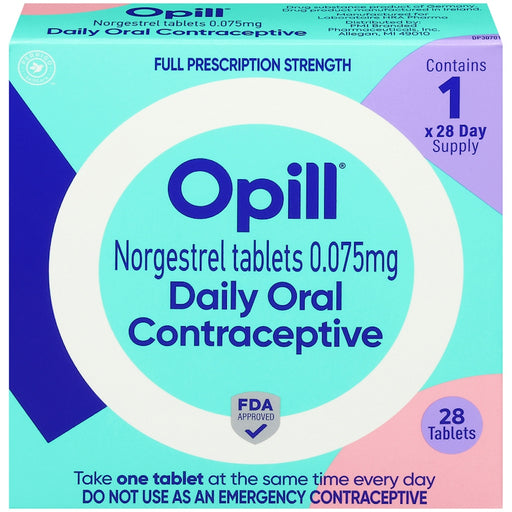 Opill Opill Daily Oral Contraceptive, Full Prescription Strength, 0.075 Mg, Tablets Pregnancy Tests