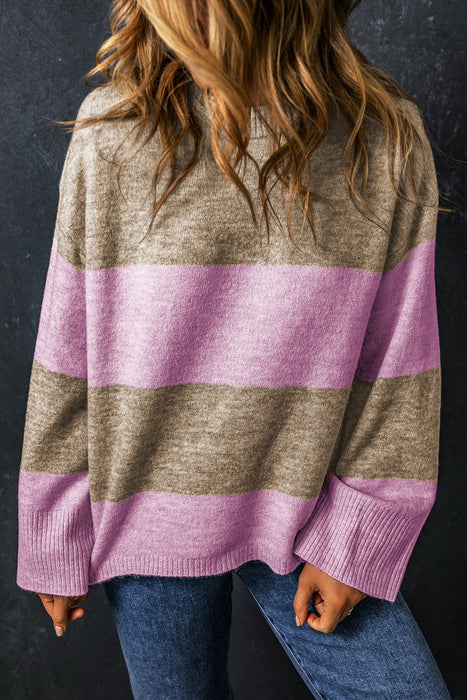 Color Block Round Neck Long Sleeve Sweater