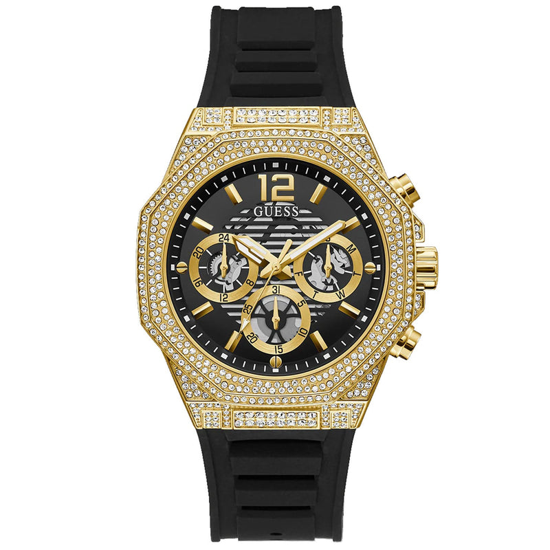Bids.com Guess Men's Momentum Black Gold Tone Multi-function Watches